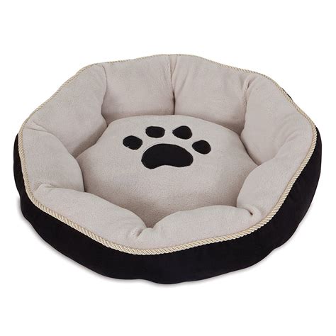 Aspen Pet Round Bed With Paw Applique And Gold Cord Colors May Vary