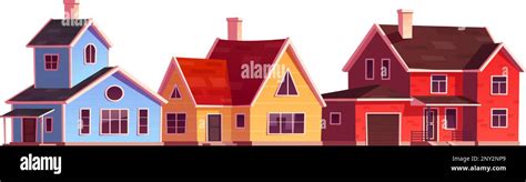 Vector Modern Building Set For Cottage Village House Exterior Icon In