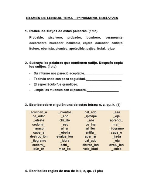 Examen De Lengua Tema 5º Primaria Edelvives Idiomas