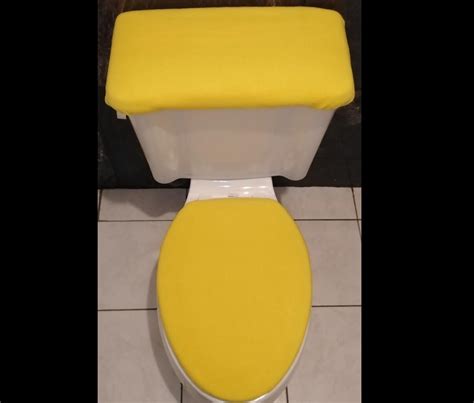 Solid Yellow Fleece Fabric Elongated Toilet Seat Cover Set Etsy