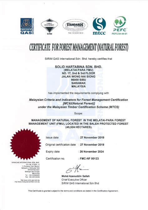 Ppb corporate services sdn bhd; Certification Status - Solid Hartabina Sdn Bhd