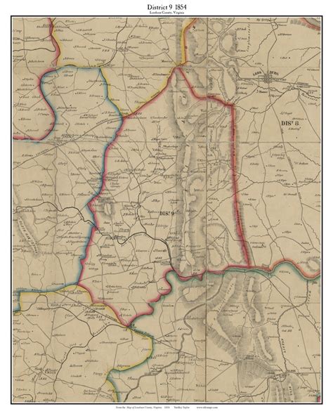 District 9 Loudoun County Virginia 1854 Old Town Map Custom Print