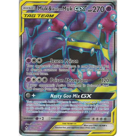 Pokemon Trading Card Game Muk And Alolan Muk Gx Tag Team 196214 Rare Ultra Card Sm10