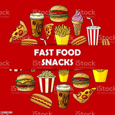 Fast Food Snacks Label For Menu Card Cover Stock Illustration