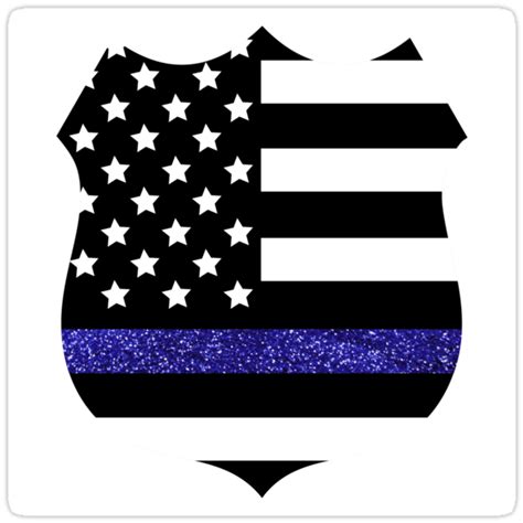 Thin Blue Line Police Flag Badge With Blue Glitter Stickers By