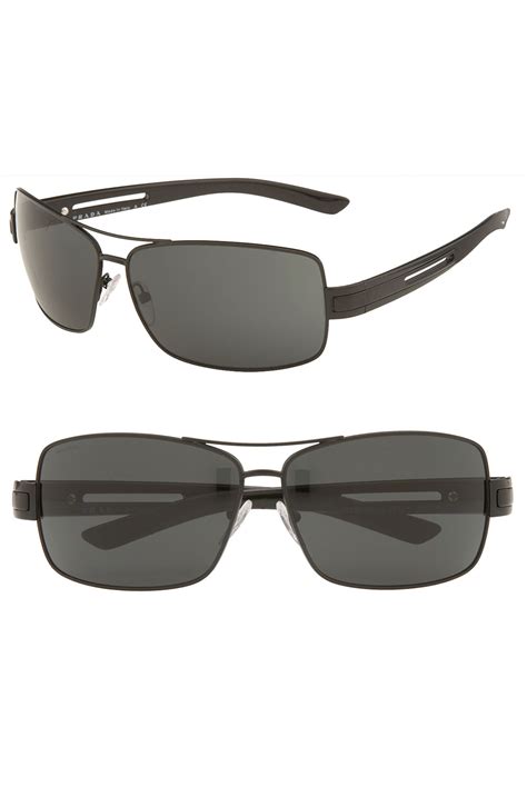Prada Square Wrap Aviator Sunglasses In Black For Men Satin Black Lyst
