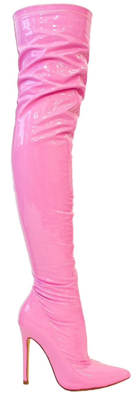 Liliana Gisele 7a Women Over The Knee Thigh High Pointed Toe Shiny Patent Stretchy Stletto