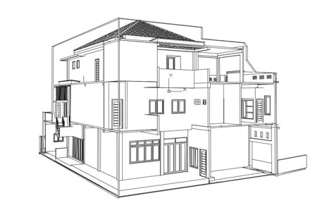 3d Isometric View Bungalow Elevation Autocad File Cadbull