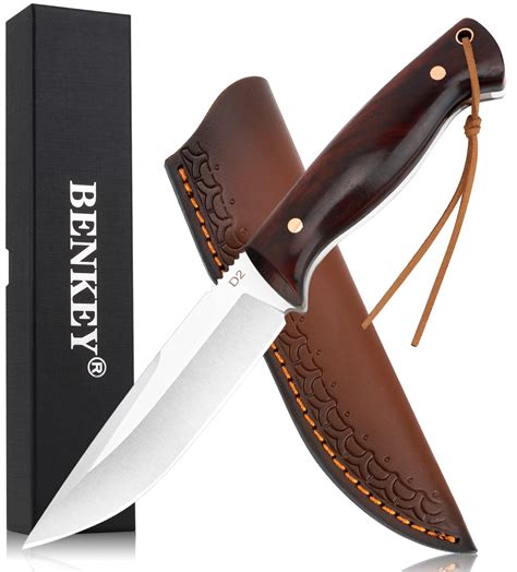 Buy Fixed Blade Hunting Full Tang With Leather Sheath Solid And Sharp D2 Blade Outdoor Survival