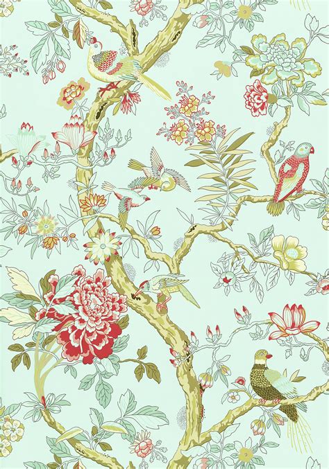 T6060 Papagayo Wallpaper Aqua From The Thibaut Anniversary Collection