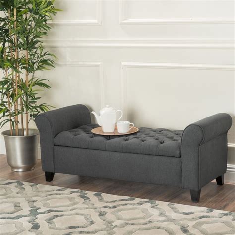 Keiko Tufted Fabric Armed Storage Ottoman Bench By Christopher Knight