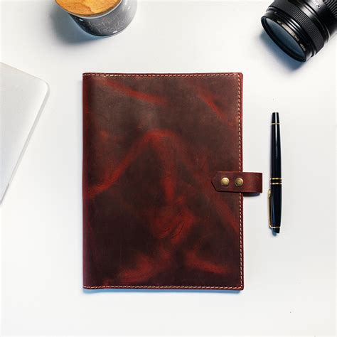 Personalized Leather Notebook Cover Cover With Pen Loop Large