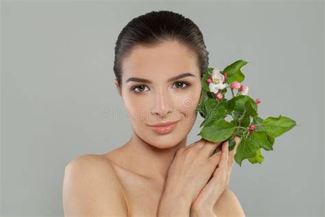 Beautiful Woman With Spring Flowers Beauty Model Woman Face Stock