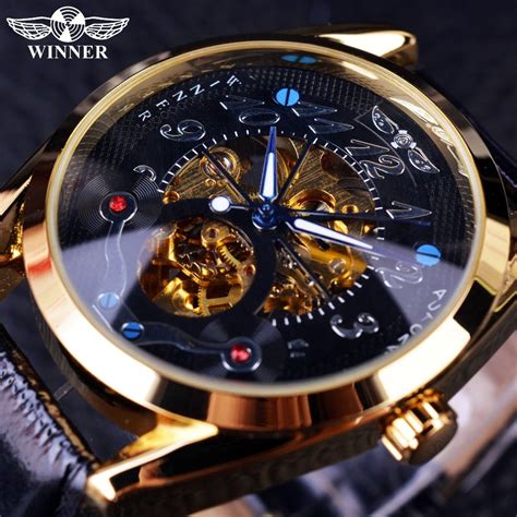 Winner Fashion Casual Black Dial Golden Case Designer Men Watches Top