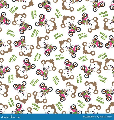 Seamless Pattern Texture With Cute Little Monkey Riding Motorcycle