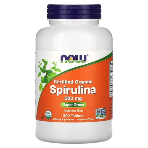 NOW Foods Certified Organic Spirulina 500 Mg 500 Tablets