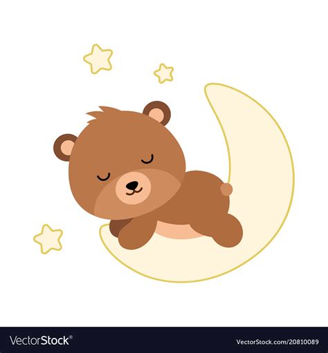 Adorable Flat Bear Sleeping On The Moon Royalty Free Vector