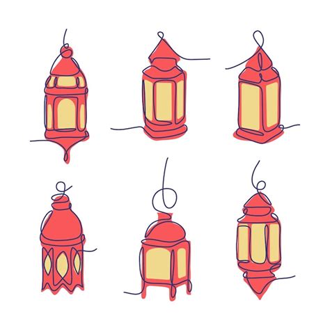Premium Vector Ramadan Lanterns With Line Art Style Collection Set
