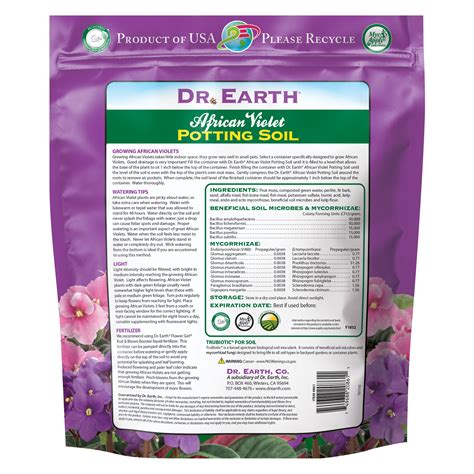 Both summer and winter plants, in containers or in backyard soil. African Violet Premium Potting Soil - Dr Earth