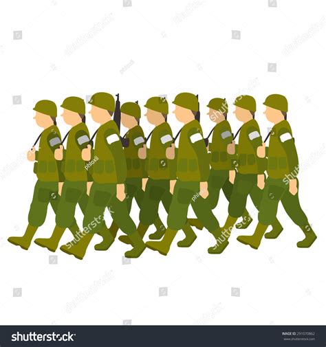 Soldiers In Green Uniform Marching Past In Military Parade Vector