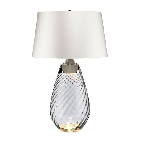 Large Smoked Glass Table Lamp Teamed With Off White Satin Fabric Shade