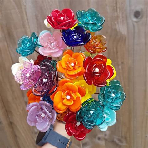 Glass Roses Glass Flowers Flower Bouquet Rose Ts Etsy