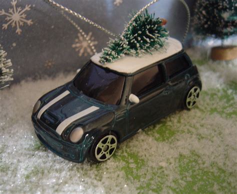 Mini Cooper Car With Christmas Tree Ornament