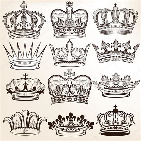 Collection Of Vector Royal Crowns For Heraldic Design — Stock Vector