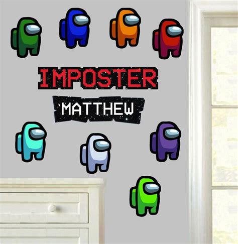 Personalised Among Us Imposter Wall Art Stickers Bedroom Gamer Gaming