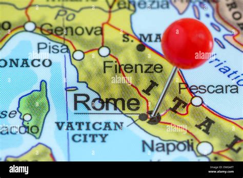 Close Up Of A Red Pushpin On A Map Of Rome Italy Stock Photo Alamy