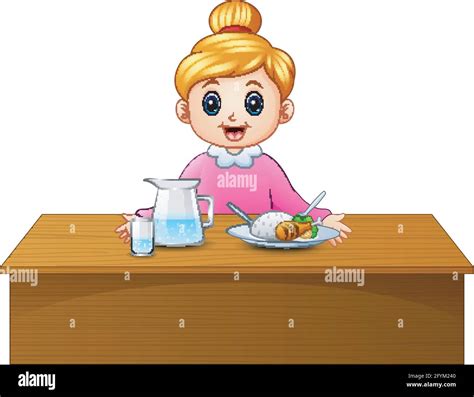 Cartoon Happy Blonde Haired Mother And Healthy Food On Dining Table Stock Vector Image And Art Alamy