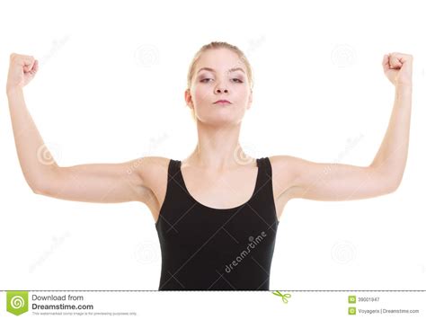 Fitness Woman Showing Energy Flexing Biceps Stock Image Image Of