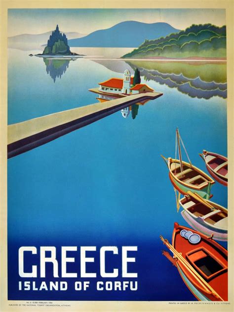 Greece Island Of Corfu Maps Pop Retro Vintage Kraft Travel Poster