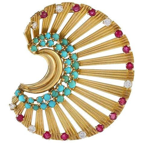 john rubel diamond ruby and turquoise clip brooch and earrings suite for sale at 1stdibs