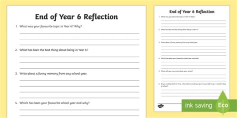 Year 6 End Of Year Reflection Worksheet Primary Resources