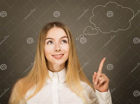 Woman At The Blackboard With Think Bubble Stock Photo Image Of Blonde