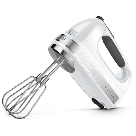 Kitchenaid 9 Speed White Hand Mixer With Beater And Whisk Attachments