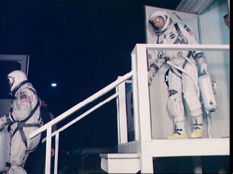 Astronauts Schirra And Stafford In Suiting Trailer During Gemini 6