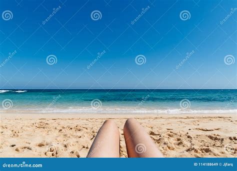 Mature Woman Legs Sunbathing On The Beach Stock Image Image Of Adult