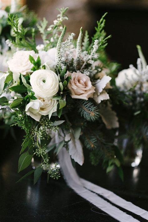 Winter Wedding Bouquet Greenery Bouquet With White Blush Flowers