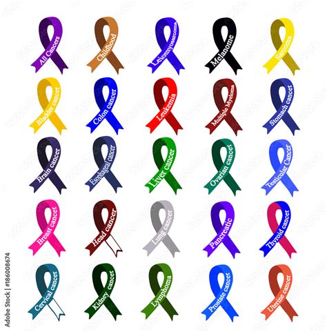 Cancer Ribbon Set Of Ribbons Of Different Colors Against Cancer