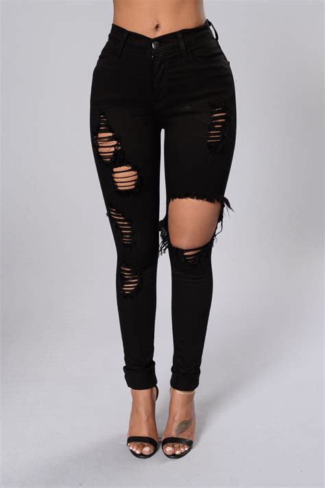 Glistening Jeans Black Cute Ripped Jeans Teen Fashion Outfits
