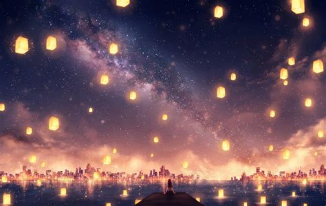 Wallpaper Anime Girls Stars Sky Lantern 1930x1225 Moiseev