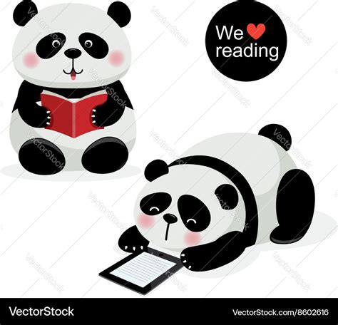 Two Cute Pandas With Reading Concept Royalty Free Vector