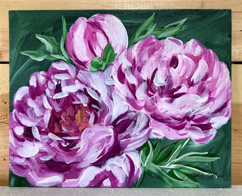 Acrylic Painting Bright Pink Peony Bouquet Etsy