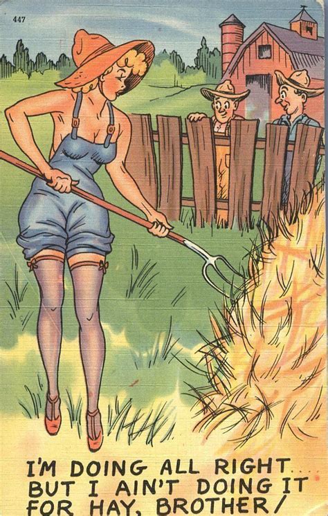 Vintage Comic Sexy Lady Risque Farmer Farmgirl Hay Brother Postcard Ebay Postcard Vintage