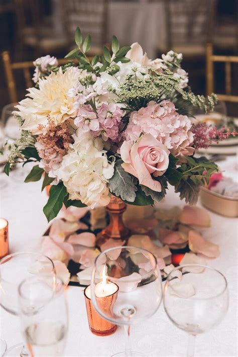 Rose Gold Wedding Table Centerpieces Floral Arrangement Pink Etsy