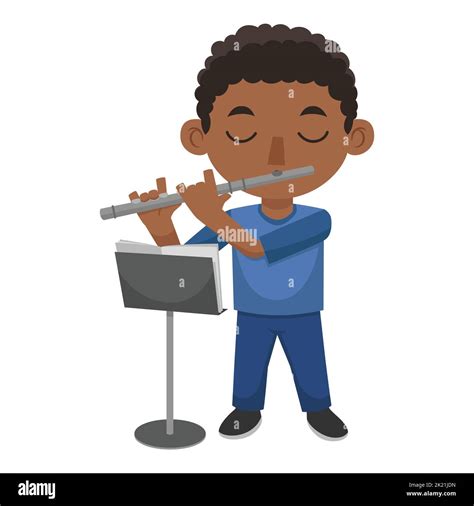 Un Muchacho Está Jugando La Flauta Mientras Mira Las Notas En La