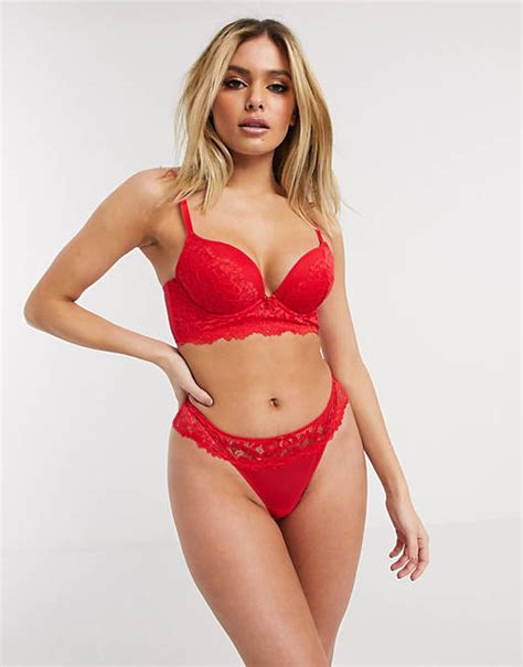 New Look Longline Push Up Lace Bra In Bright Red Asos