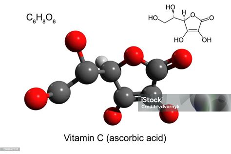 Foto De Fórmula Química Fórmula Estrutural E Modelo 3d De Bola E Pau De Vitamina C Fundo Branco